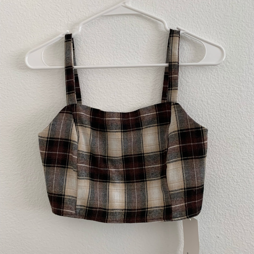 Brown plaid tank/crop top